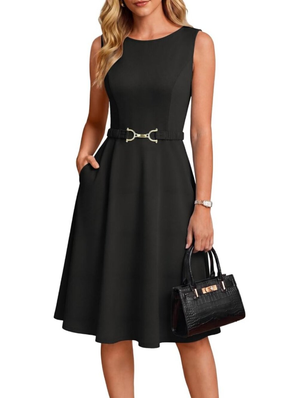 Chic Midi Flowy Sleeveless Dress for Women - Perfect for Work & Business Events